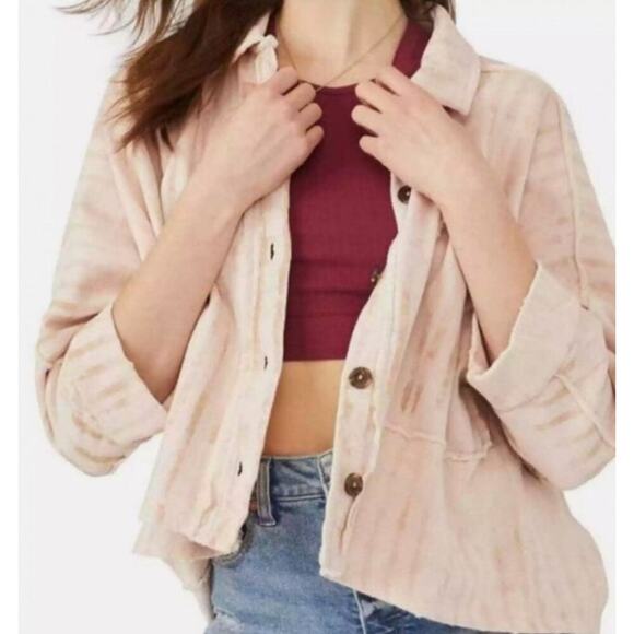Free People Pink Montauk Shirt Jacket Shacket Size Small - Picture 1 of 12